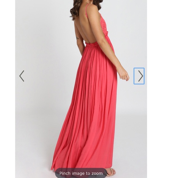 NWT WHEN IN ROME BACKLESS MAXI DRESS IN CORAL LACE - Picture 3 of 14